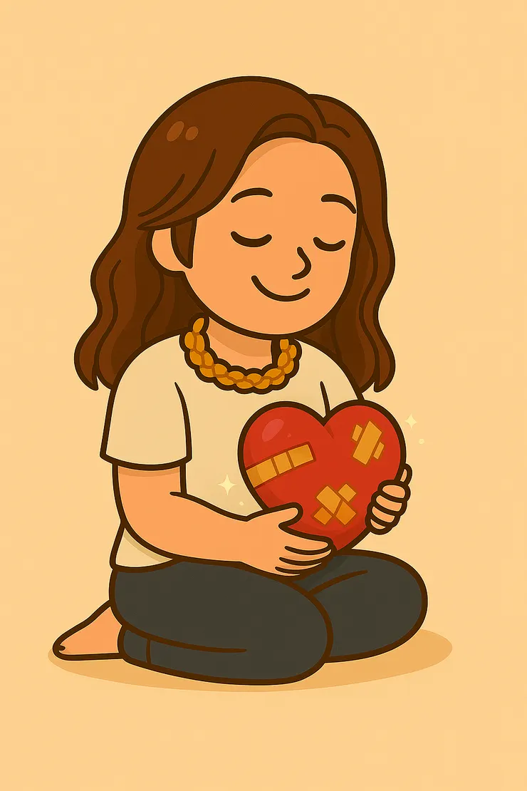 現在我可以抱著這顆貼滿膠帶的心，輕輕閉眼微笑，因為就算它曾碎過，現在還是被我好好地愛著。