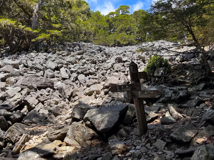 往池有山的碎石坡