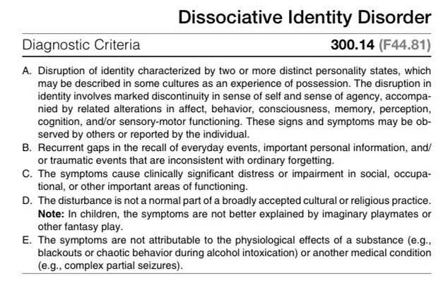 DSM-5 解離性認同障礙DID 診斷標準 英文版