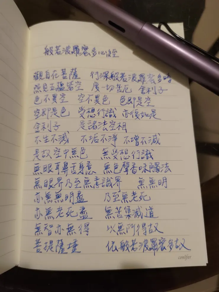 鋼筆書寫的心經