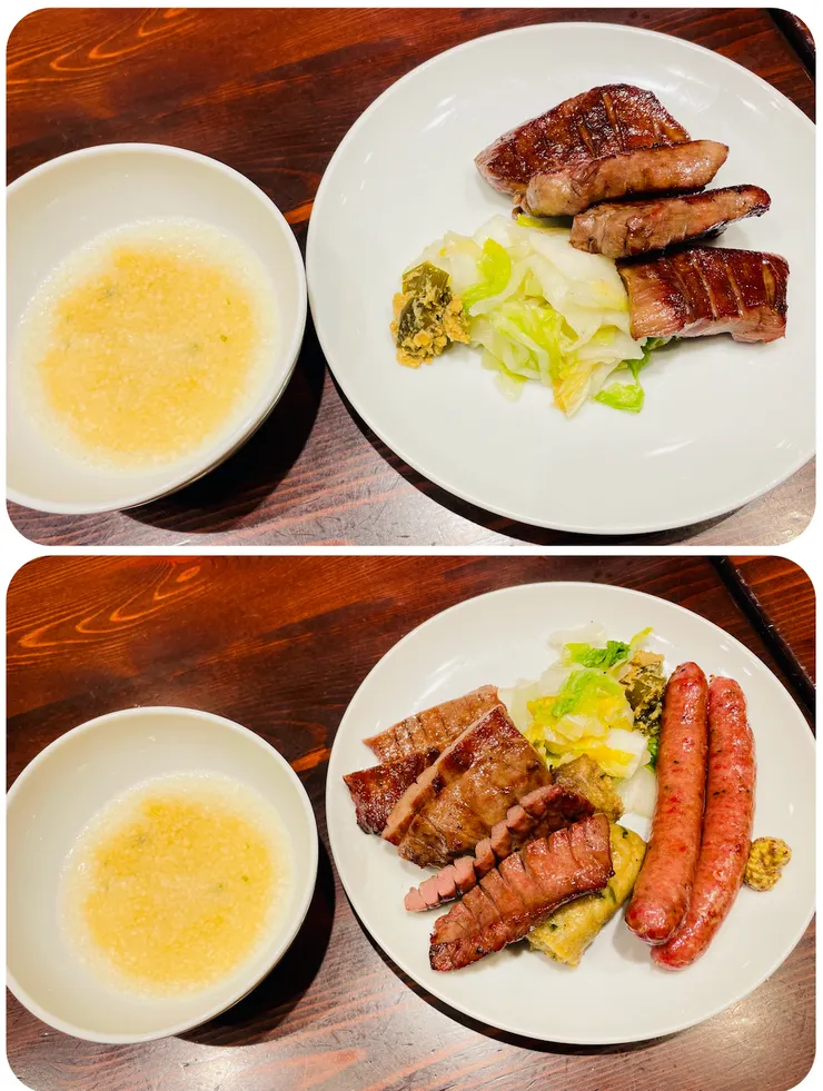 上方為厚牛舌套餐，下方為牛舌綜合套餐。