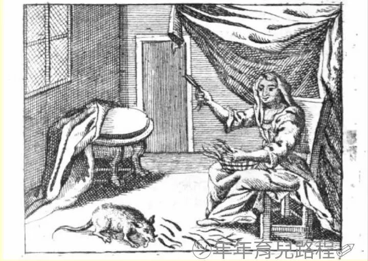 皇后與老鼠,這張插圖出自 1717 年版本的故事集。(Source:Utpictura18)