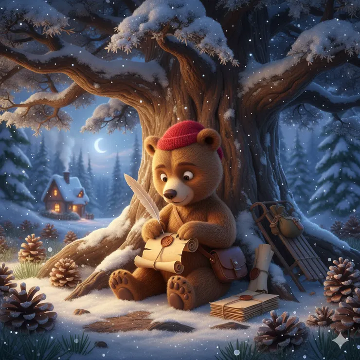 雪松樹下的小熊信差