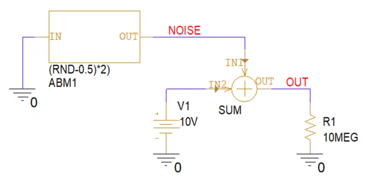 圖 4:雜訊疊加在 10V 上的模擬電路