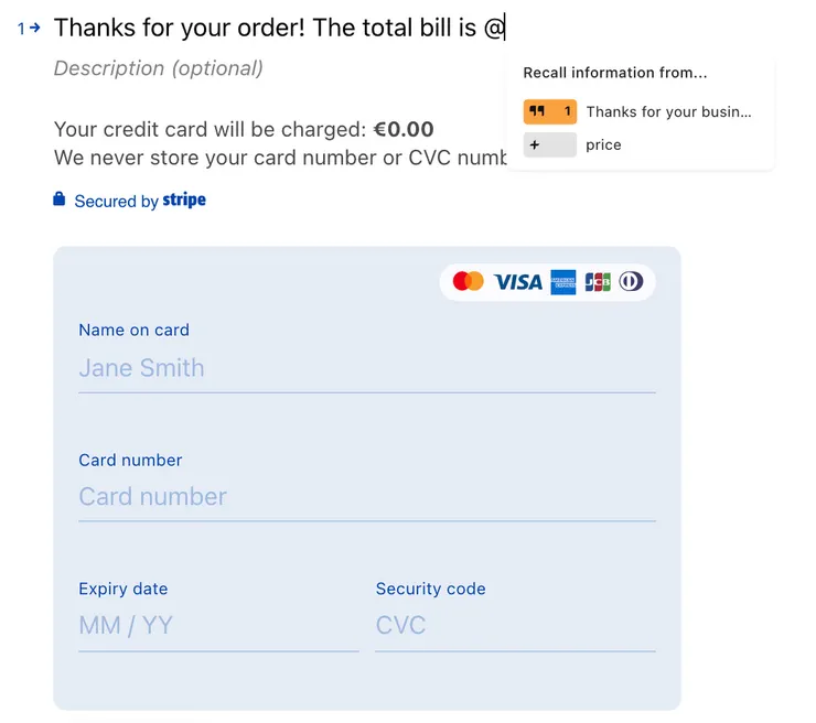 Typeform 付款題型示意