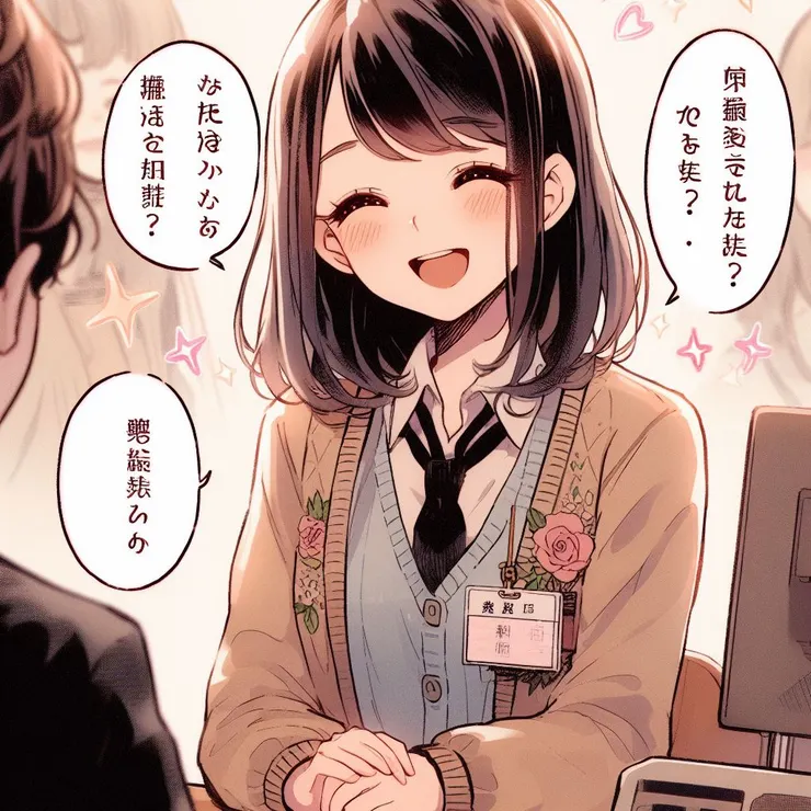 她微笑著接待顧客,我在不遠處看著