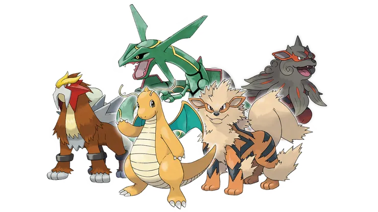 炎帝、快龍、烈空座、風速狗以及風速狗 (洗翠的樣子)