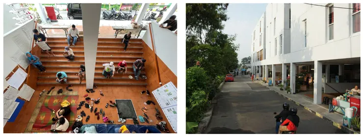 一樓有社區的公共空間，也有半戶外門廊讓居民可以繼續擺攤做生意（圖片來源：www.asfint.org）