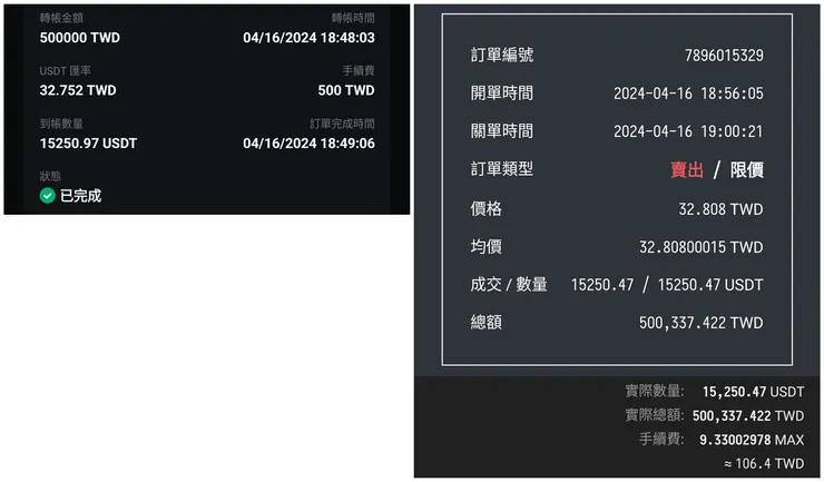 Rybit 買進紀錄(左) vs MAX 賣出紀錄(右)