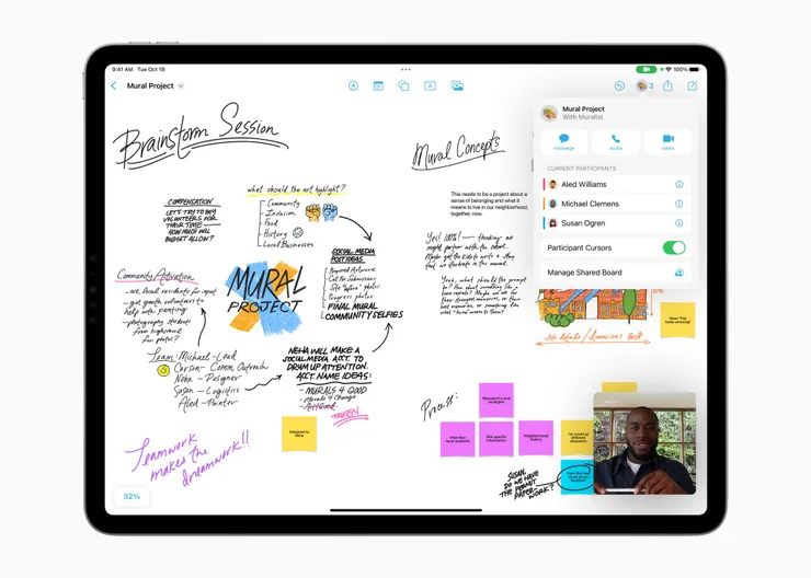在無邊記上使用FaceTime進行面對面溝通，圖片來源：Apple