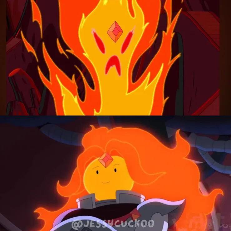 火焰公主在《探險活寶》前期與後期的形象對比,呈現她從情緒不穩定到逐漸成熟的轉變
