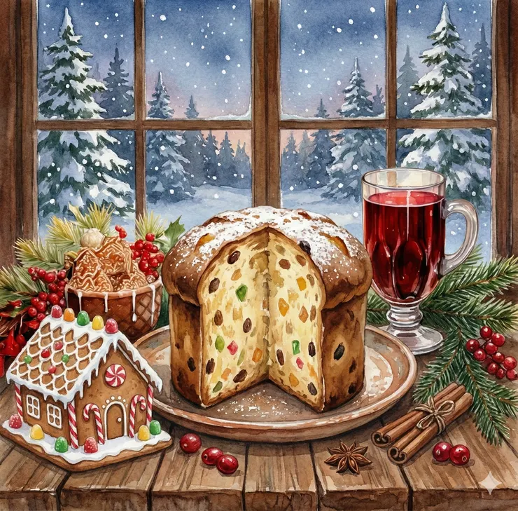 聖誕節的餐桌上,熱紅酒、薑餅屋、聖誕蛋糕(Panettone),讓空氣中的香氣也隨之轉為溫熱而厚實