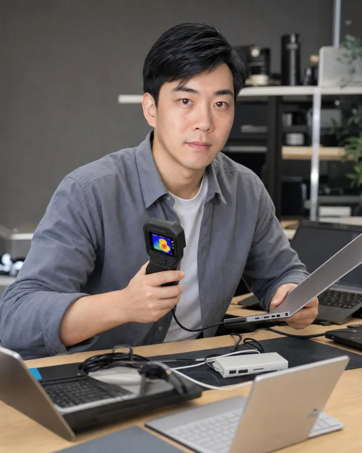 梁练伟检查轻薄本接口散热和 AI PC 选购避坑细节