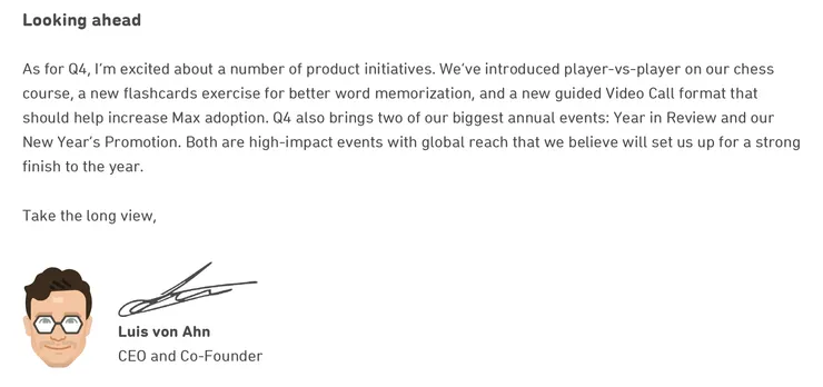 Duolingo 2025 Q3 股東信 最後一段