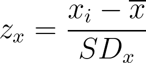 標準分數 (z分數) 的公式