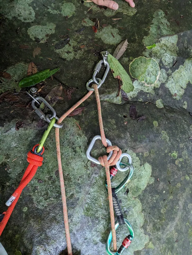 bolt位於平斜岩面上，收繩自重壓繩