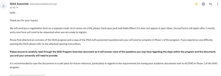 我收到這封郵件的時候好興奮，覺得天哪!真的開始這個流程了
