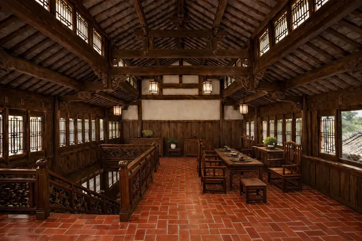 春暉樓的三樓是提供阿舍菜的多人聚餐空間，而餐桌上的擺設正是為預備今日晚宴中的客人擺盤。