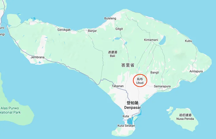 烏布位於峇里島內陸，離機場大約2-3小時的車程