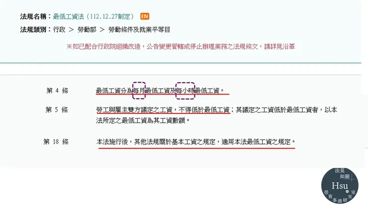 最低工資法第4、5、18條