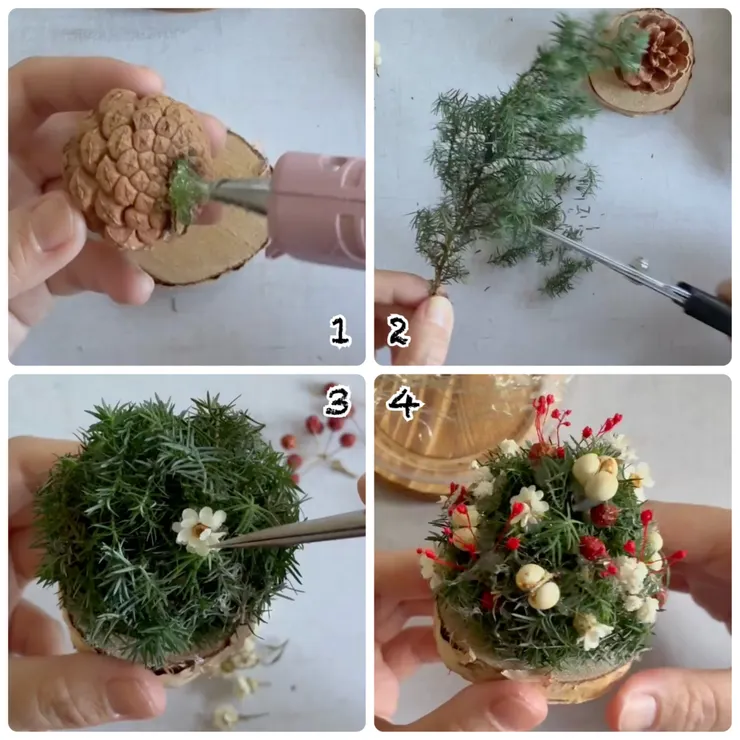 裝飾花材到松果上