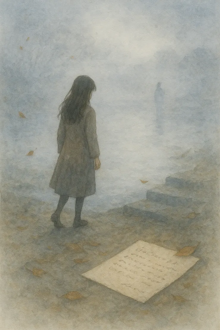 霧氣瀰漫,記憶重現,少女跟隨著信件的指引。〈本示意圖由AI協助生成。〉