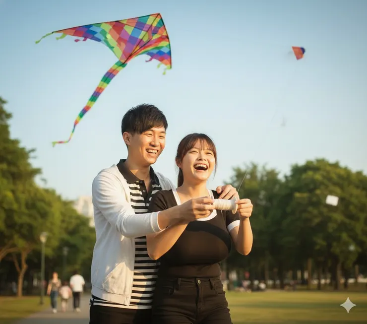 圖為大一時陳汝蓁和黃鈺程一起放風箏的照片