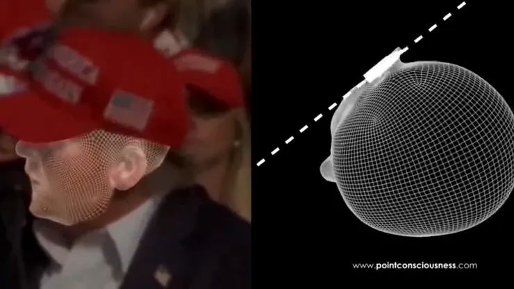  Pointconsciousness製作子彈擦過川普右耳的3D影片(畫面來源： pointconsciousness)