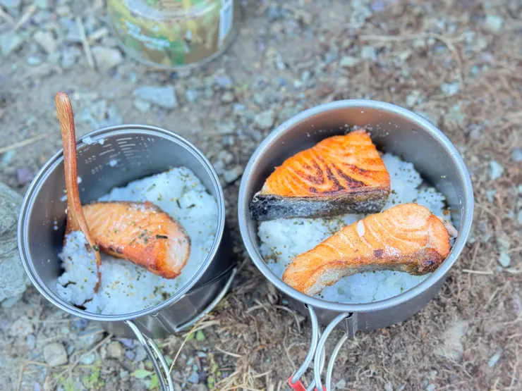早餐是活力滿滿的鮭魚白飯~~