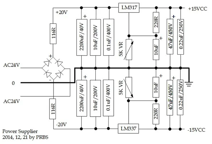 稍微修改的穩壓電源，使用較高電壓，搭配 RC 濾波