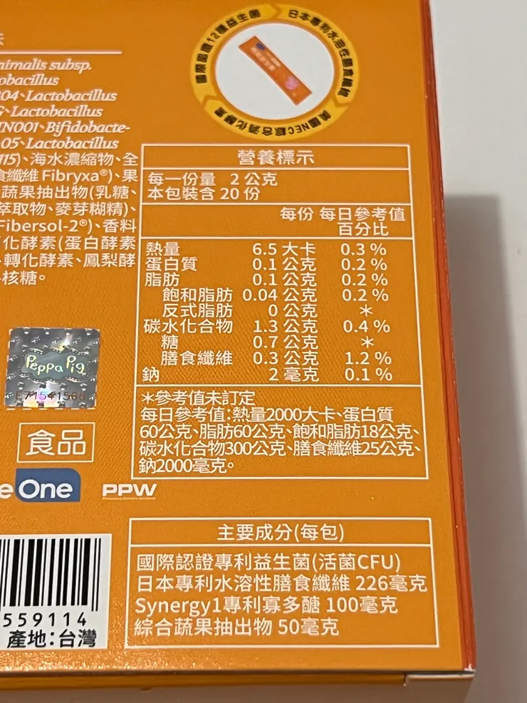包裝有標示有效成份含量