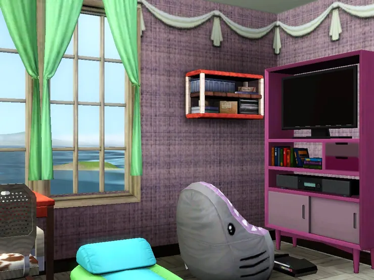 房間有電視。如果爸爸在家，翠兒便得在自己房間看米高的影碟。公子來後會坐在這裏玩遊戲機。