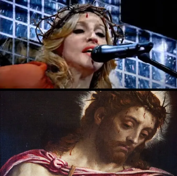 瑪丹娜在演唱會上非常爭議性地自比為受難耶穌