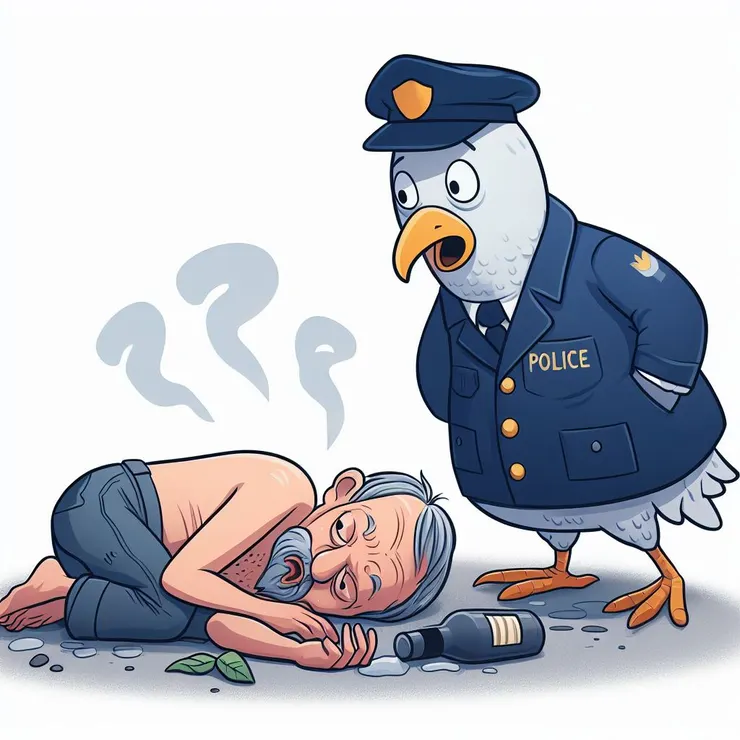 酒空：「你不要吵…這裡是我家…你不要..以為你..是警察..我就不敢打你，不然拖掉…制服..來釘孤支」A.P鴿「…這裡是馬路，你躺在你的嘔吐物上了，快起來」