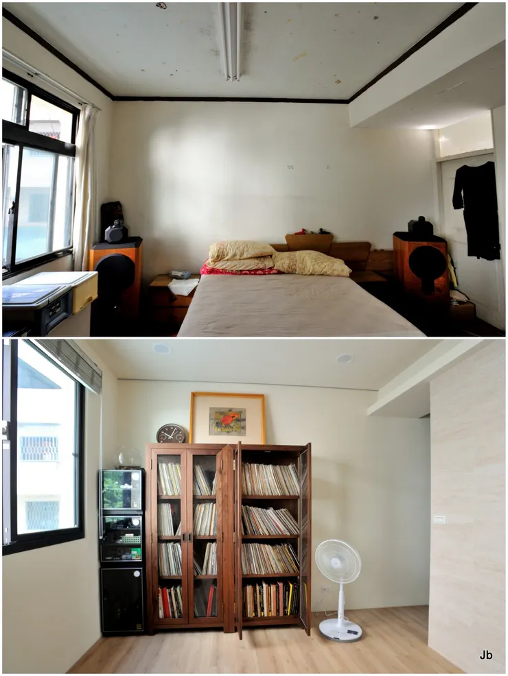 大破大立！二樓音響室北面，上昔下今。昔為我與妻臥房，今為專用音響室，另東面隔一小間做更衣房。