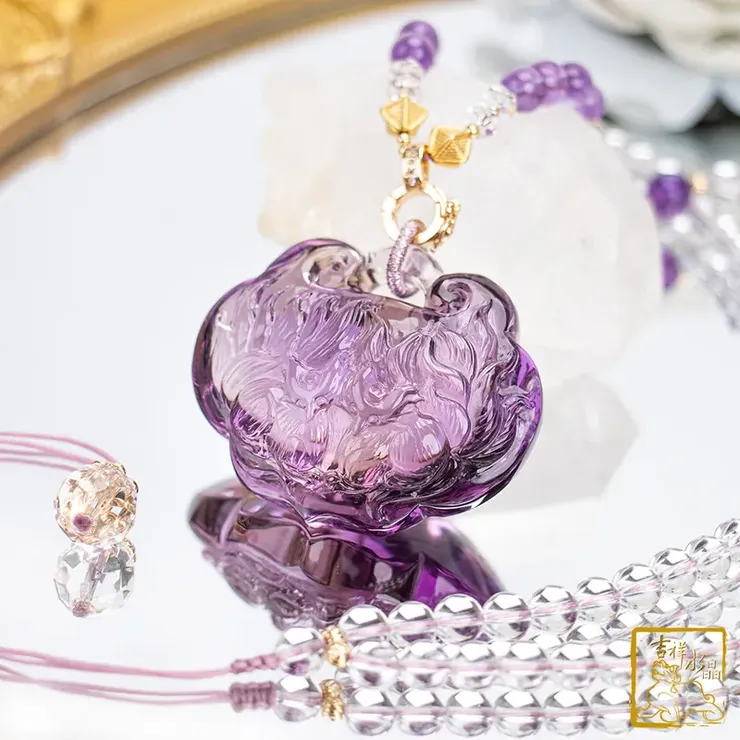 紫水晶雙九尾狐仙如意項鍊 92.8g 桃花人緣