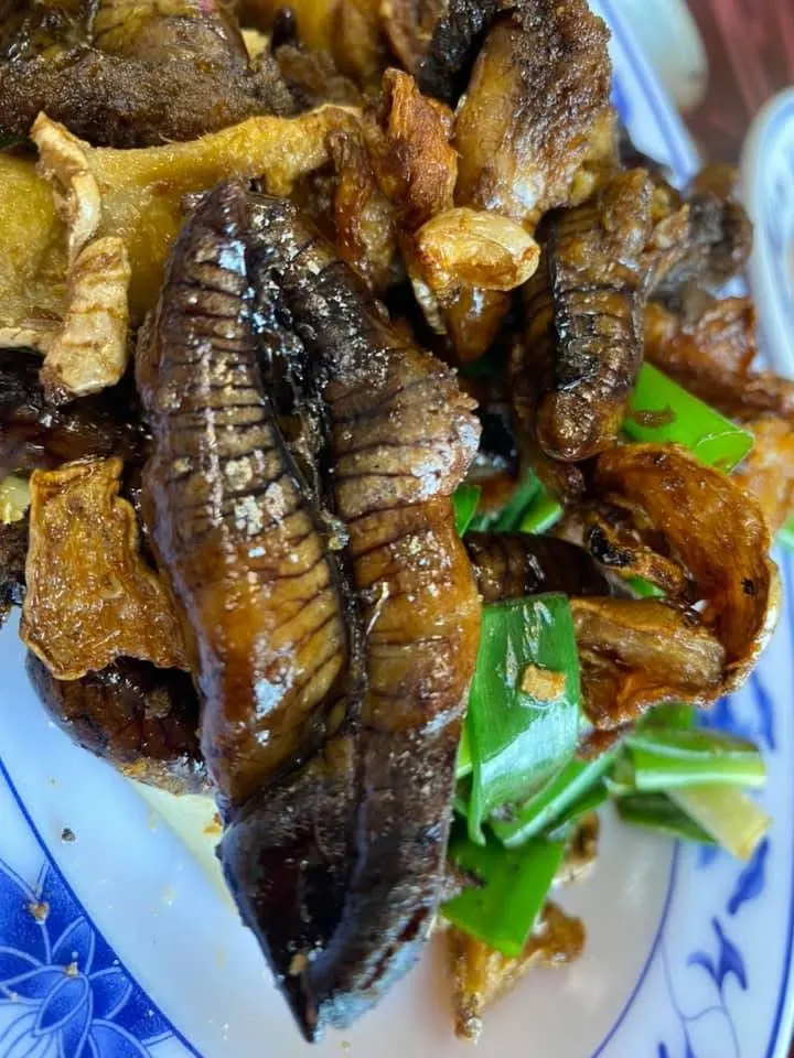 老薑麻油爆魚蛋；補啊