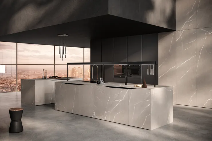 TIBETUS 為義大利精品廚具Snaidero研究及開發的橋型控制台，可安裝不同配件和廚房工具、玻璃杯架、金屬掛勾於中島廚房上，同時也作為廚房照明。