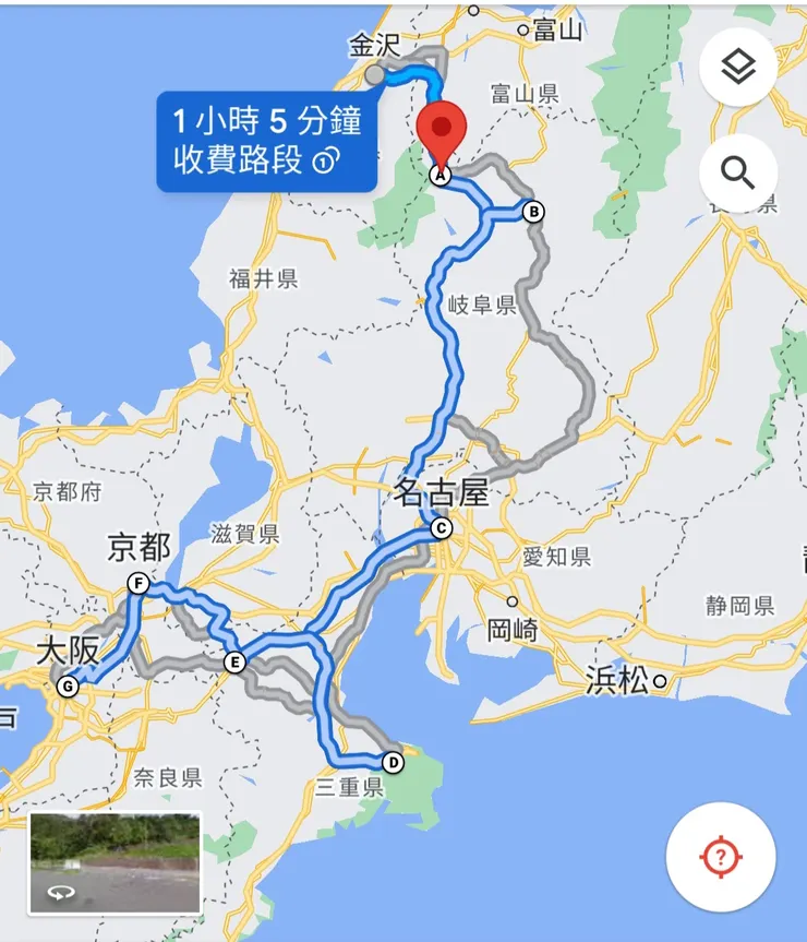 大致上的旅行路線（藍色線為主）