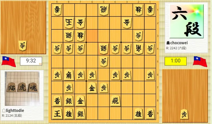 先手飛車來回於4七與4八的方格，後手銀將來回於6三與5四的方格。（81Dojo）
