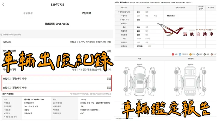 韓規BENTLEY Continental GT 4.0 V8外匯車車況、鑑定報告。