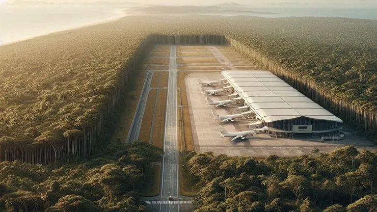 機場與灌木林 - By AI Bing