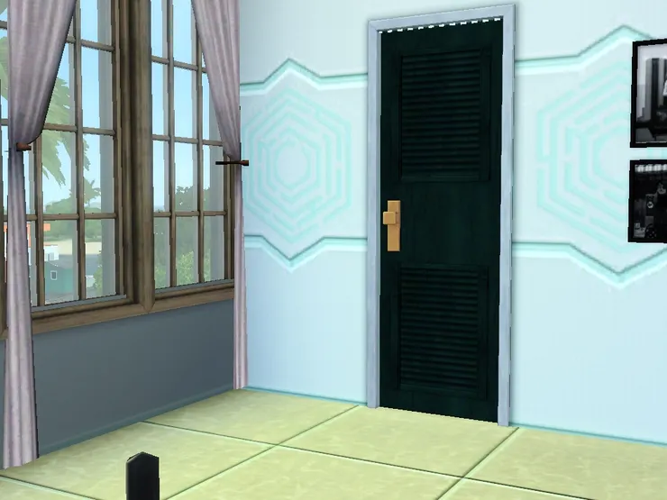 樓梯口這片空間很尷尬，有時面積還不小，但不是人們停留的地方，不能擺放得太複雜。現實中通常用來放雜物...(窗子那片牆可能忘了貼壁紙)