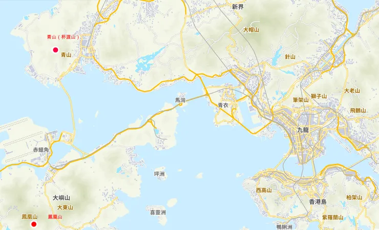 鳳凰山和青山位在香港的西南方 (地圖由地政總署提供)