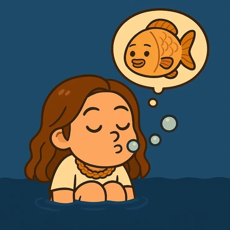 練習把臉埋進水裡吹泡泡,腦袋卻自動浮出一隻長得很像我的呆萌吳郭魚🐟,瞬間覺得自己超像水裡的小笨魚~哈哈哈~