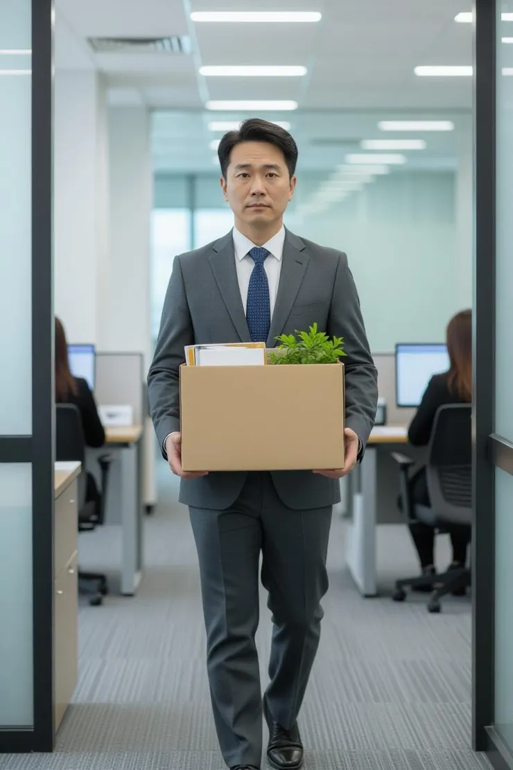 中年人提著紙箱走出辦公室