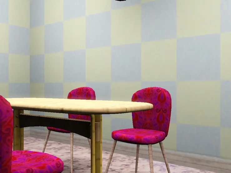 紅色的花紋椅子很奪目。