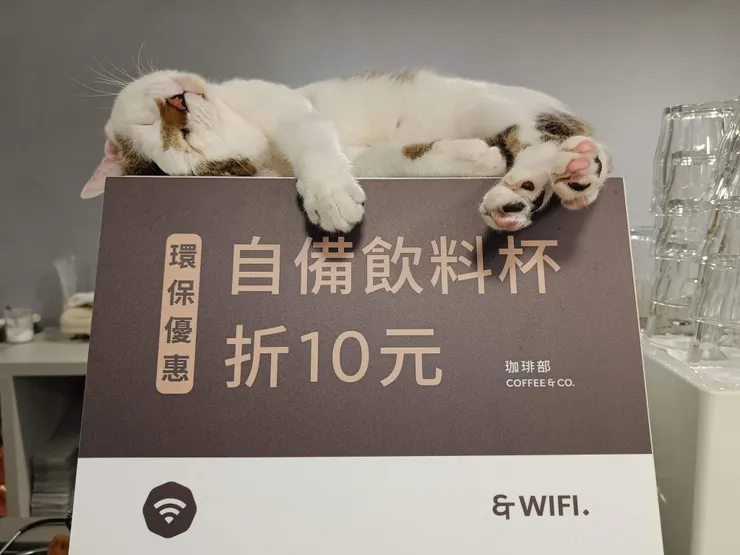 轉個身，睡在咖啡機上真是舒服