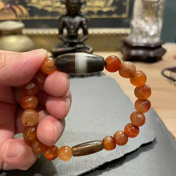 黑白藥師珠老天珠搭配老紅瑪瑙