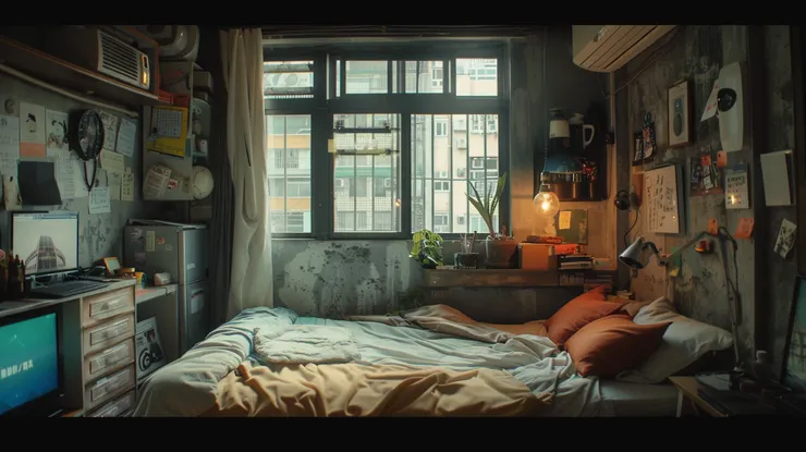 居住在台北尋求工作機會的年輕人，通常居住在狹小的公寓裡，且租金昂貴。圖片來源：Midjourney